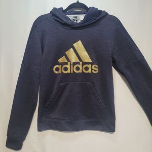 Adidas Dark Blue Hoodie Glitter Gold Logo Women's Small